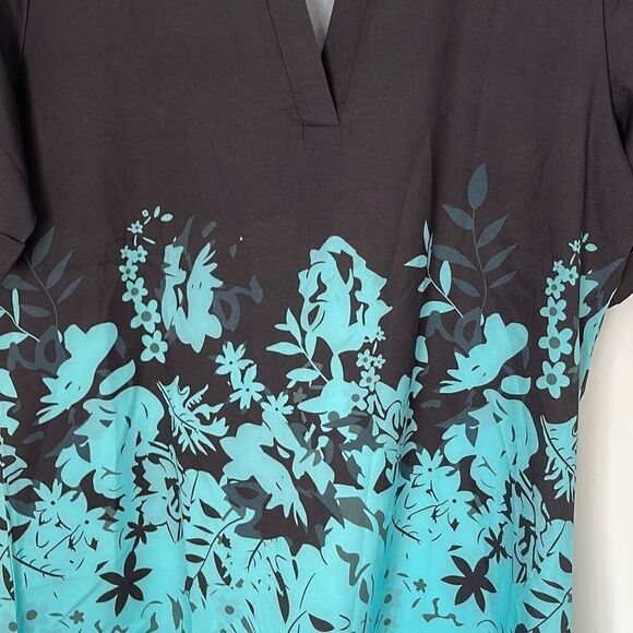 Made with Love Short Sleeve Pullover Blouse Black Turquoise Floral Size Medium - Picture 3 of 7